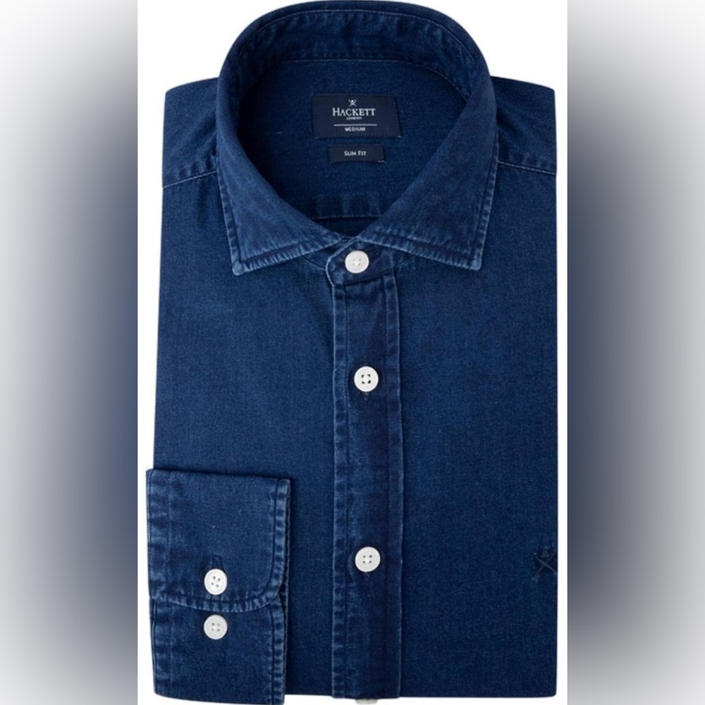 Hackett London Slim Fit Denim Shirt Indigo Blue
